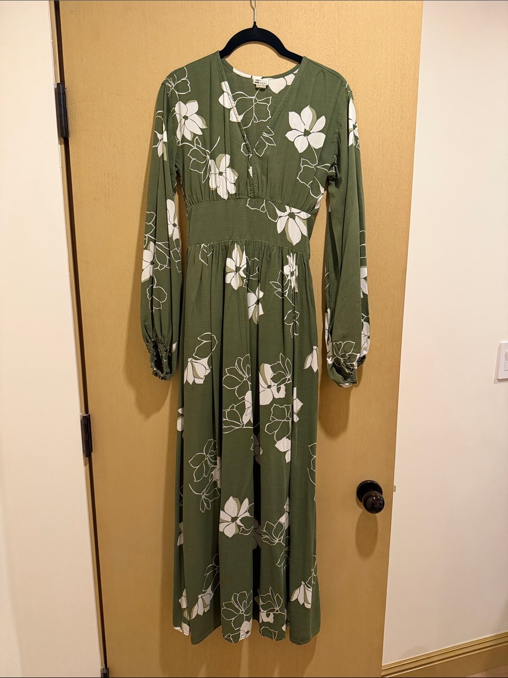 Billabong Olive Green Maxi Dress with White Floral Print